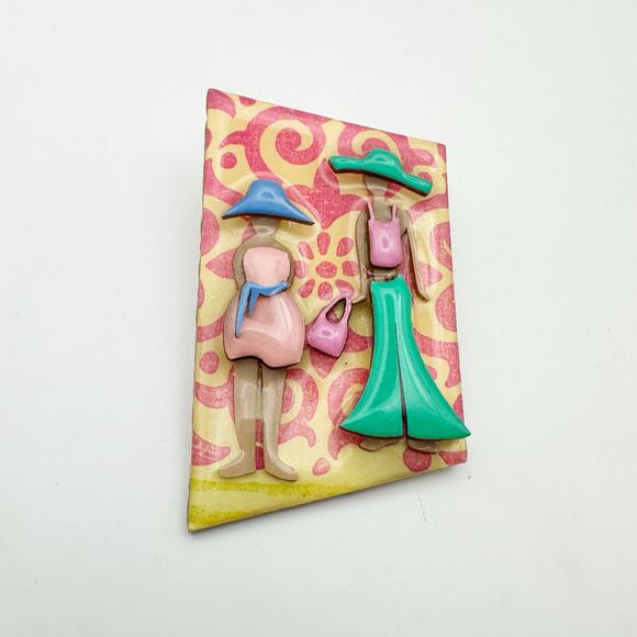 Designs by Lucinda Pin 2 Women Hat Vintage Retro Brooch Pink Green Yellow - Picture 1 of 9